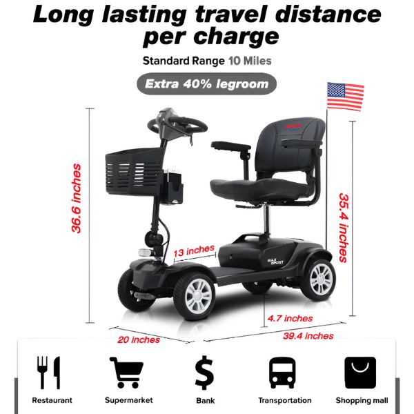 Metro Mobility Max Sport Portable 4-Wheel Mobility Scooter with extra 40% legroom