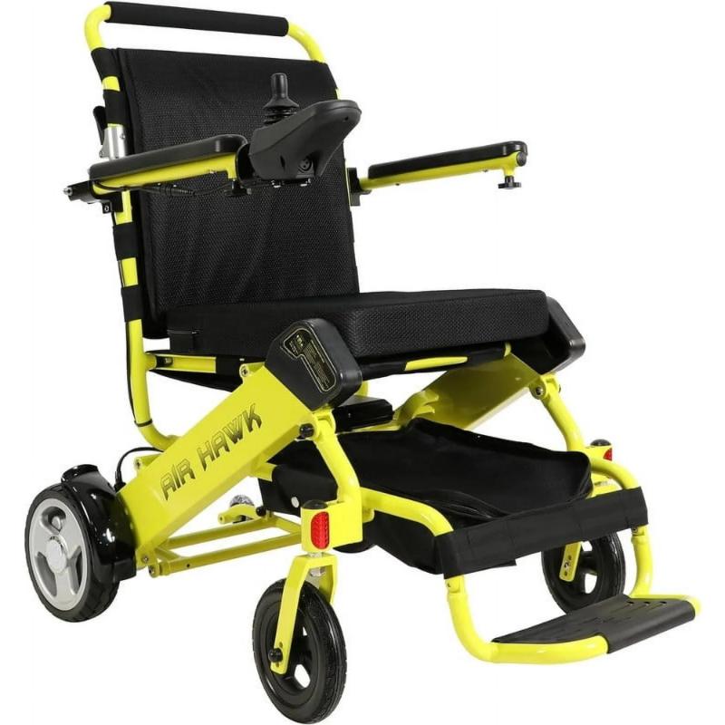 Air Hawk Foldable Electric Wheelchair in yellow, rightside view