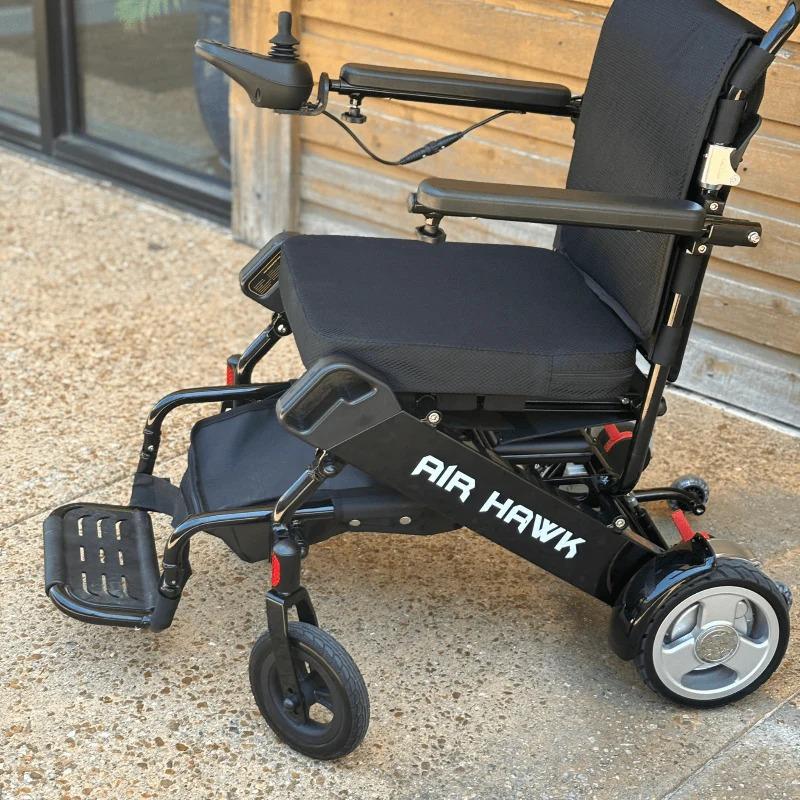 Air Hawk Foldable Power Wheelchair, black color, left side view