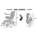Air Hawk Foldable Power Wheelchair Folded and Unfolded view with dimensions