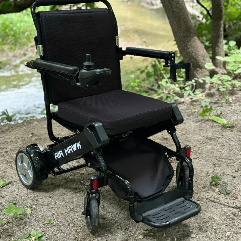 Air Hawk Foldable Power Wheelchair, black color, right side view