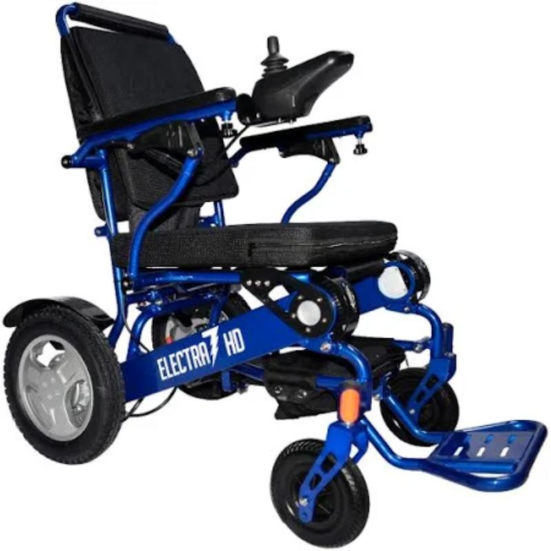 Electra 7 HD Power Wheelchair in blue, front right view