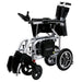 Oracle Lightweight Foldable Power Wheelchair in silver, folded sideview