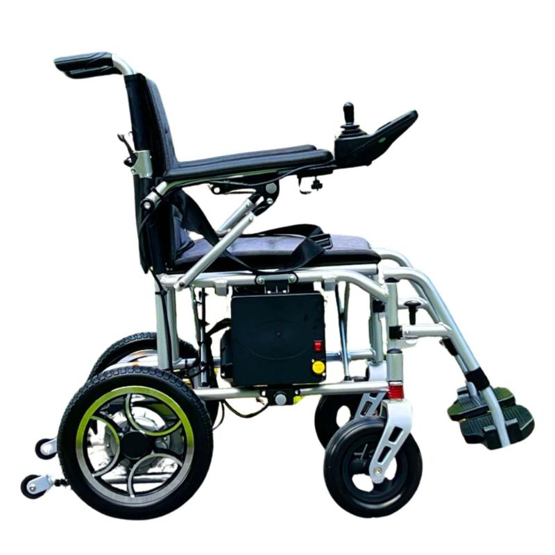 Oracle Lightweight Foldable Power Wheelchair in silver, right sideview