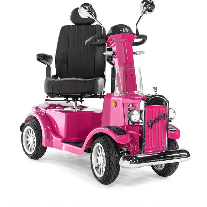 Gatsby X Vintage Mobility Scooter in pink, front right view with swivel captains seat